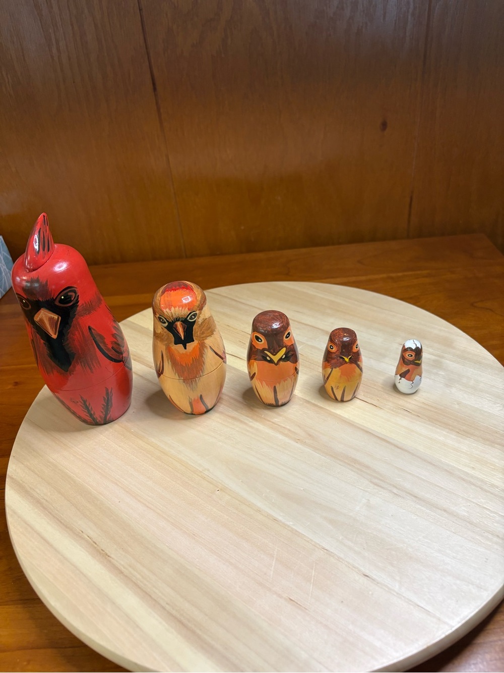 Hand Painted Wooden Bird Nesting Doll Figurines Set of 5 Multicolor Glossy